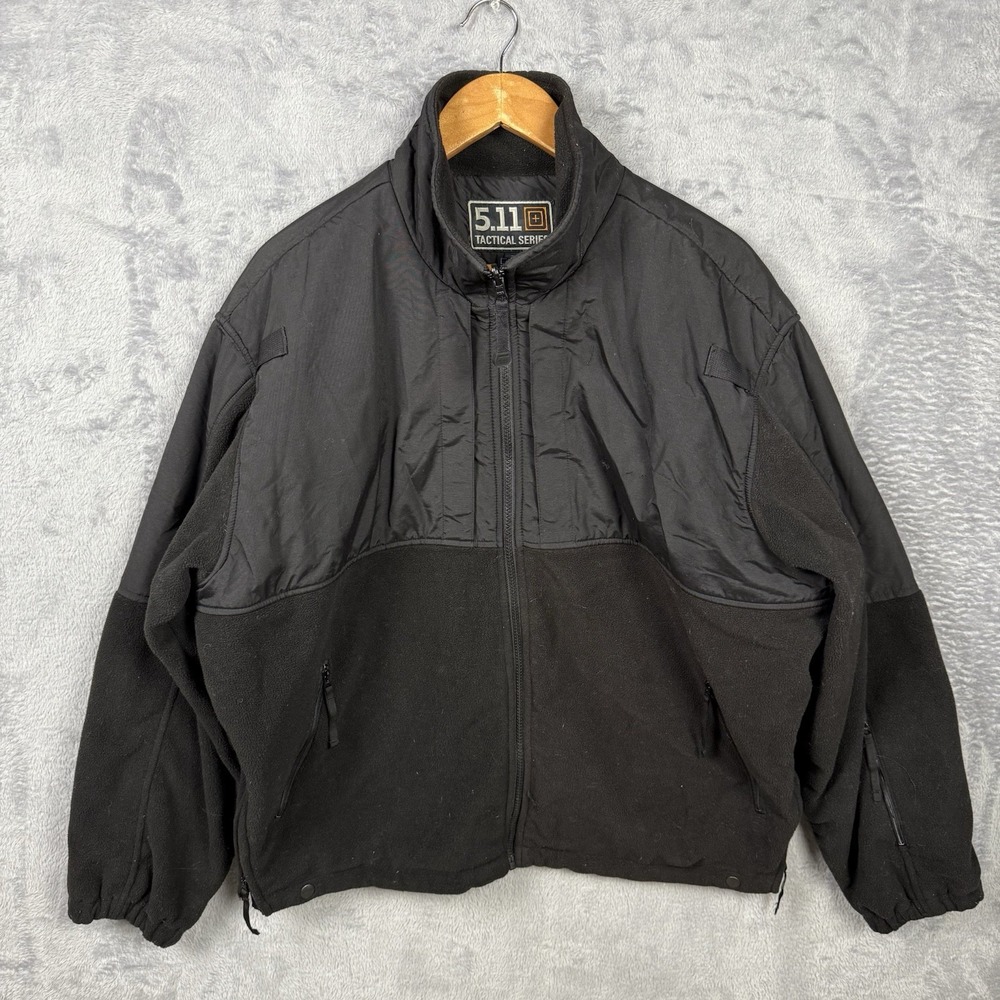 5.11 Tactical Jacket Mens XL Black Fleece Nylon Panels Zip Pockets Lined Coat